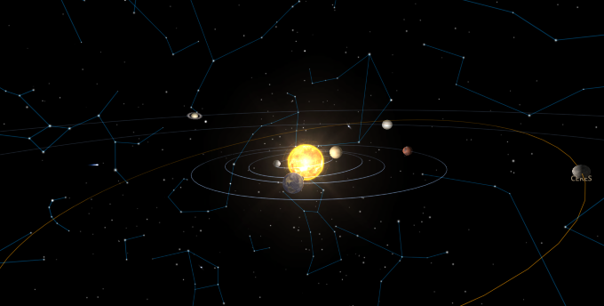 solar system view toward Sun for mid November 2017