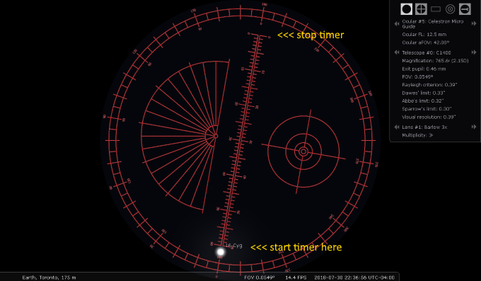 Celestron Micro Guide linear scale used in drift timing