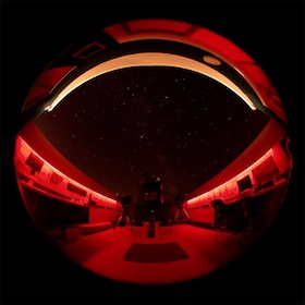 Geoff Brown Observatory at night in red light mode