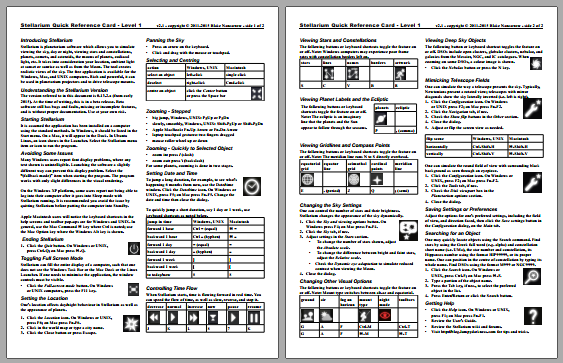 screen snap of Stellarium quick reference guide